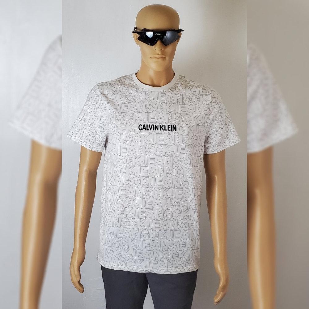 NWT CALVIN KLEIN MEN SHORT SLEEVE CREW NEC TSHIRT ALLOVER CKJ LOGO PRINT B. SZ S